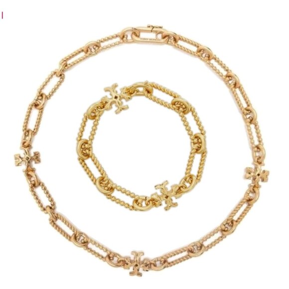 NEW! Tory Burch Gold Roxanne Chainlink Necklace AND Bracelet SET!!! - Picture 2 of 11